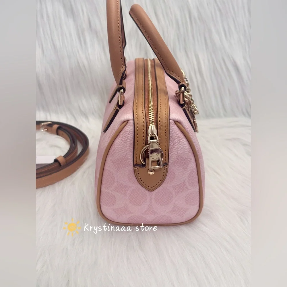 Coach Mini Rowan Bag In Signature With Charms in Powder Pink CEK79 - Picture 5 of 11